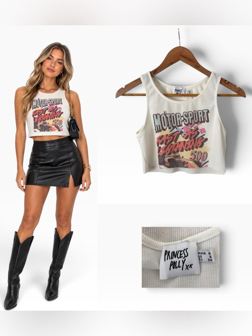 Princess Polly Motor Sport Ribbed Crop Tank
